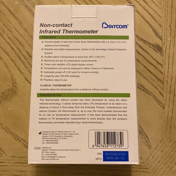 NWT non-contact infrared thermometer, in box, model JXB-178, LCD screen - Picture 2 of 15